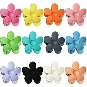 12-Piece Flower Claw Clips - Large Jaw Clips for Women & Girls - Thick & Thin Hair - 12 Colors - Matte, Non-Slip, Strong Hold