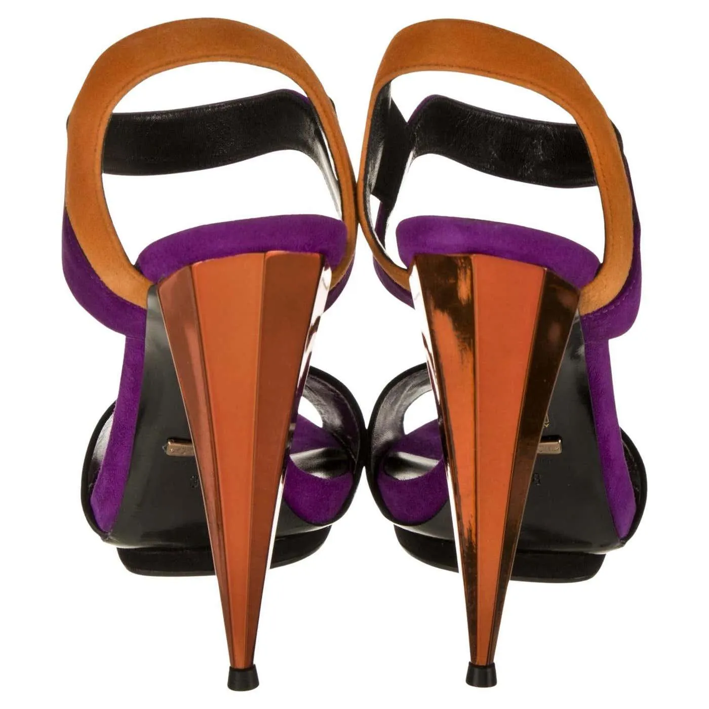 New Gucci Ad Runway 2014 Purple Orange Suede Mirrored Pump Heels Sz 38
