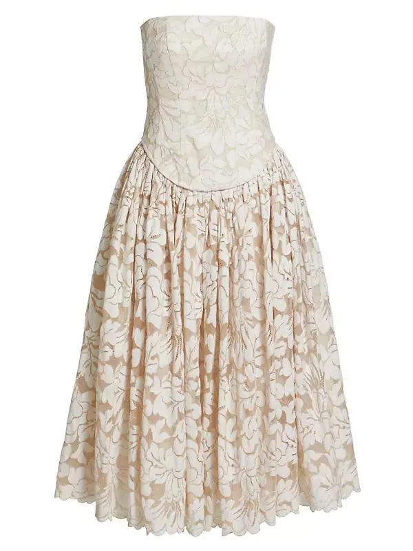 Melody Floral Cotton-Blend Corset Midi-Dress