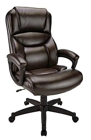 Realspace® Fennington Bonded Leather High-Back Executive Office Chair, Brown, BIFMA Compliant