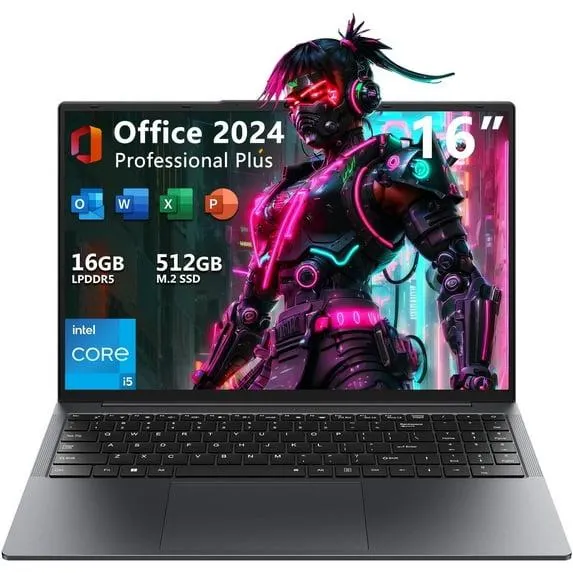 16" Laptop Computer,Intel Core i5,16GB RAM 512GB SSD,Windows 11 Pro Notebook PC,MS Office 365,100% sRGB Color Gamut FHD Display,Dual Band Wi-Fi,Webcam