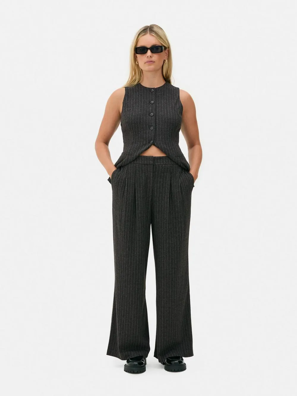 Pinstripe Wide Leg Pants