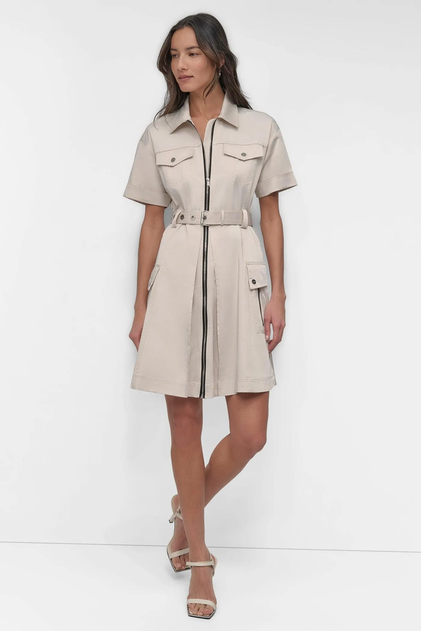 SHIRT DRESS WITH FRONT ZIPPER