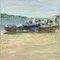 Pino Romanò, Boats in the Strait of Messina, Oil Painting, 1990s
