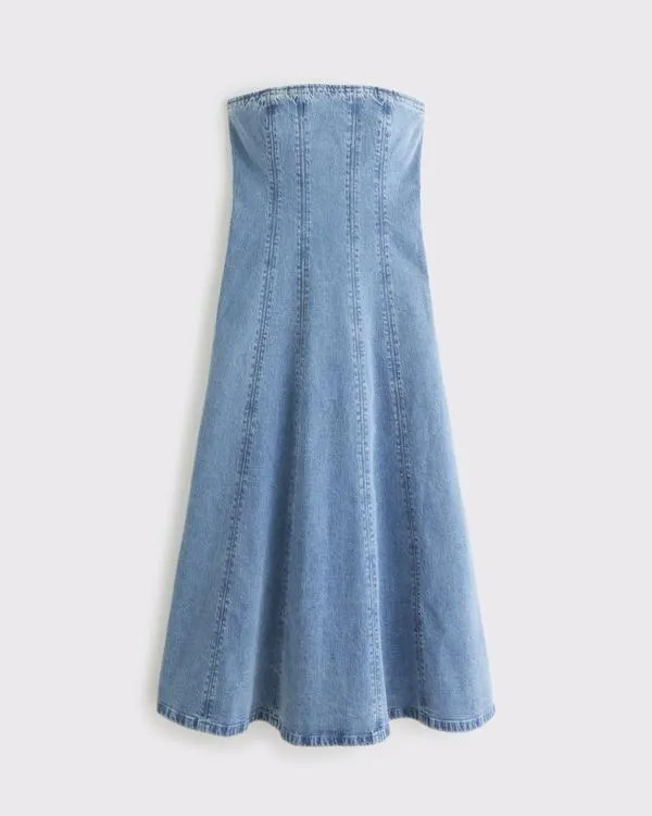 The A&F Mila Strapless Denim Midi Dress