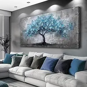 FUHAIHUA Canvas Wall Art For Living Room Wall Decor For Bedroom Office Decortions Black And White Wall Paintings Blue Trees Pictures Framed Mural Aesthetic Home Decor Posters Artwork 20x40 In