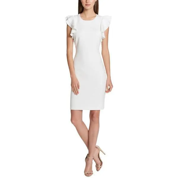 Womens Tommy Hilfiger Ruffle Sleeve Scuba Crepe Sheath Dress