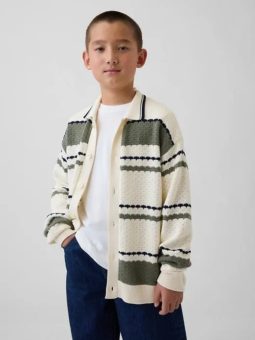 Kids Relaxed Polo Cardigan Sweater