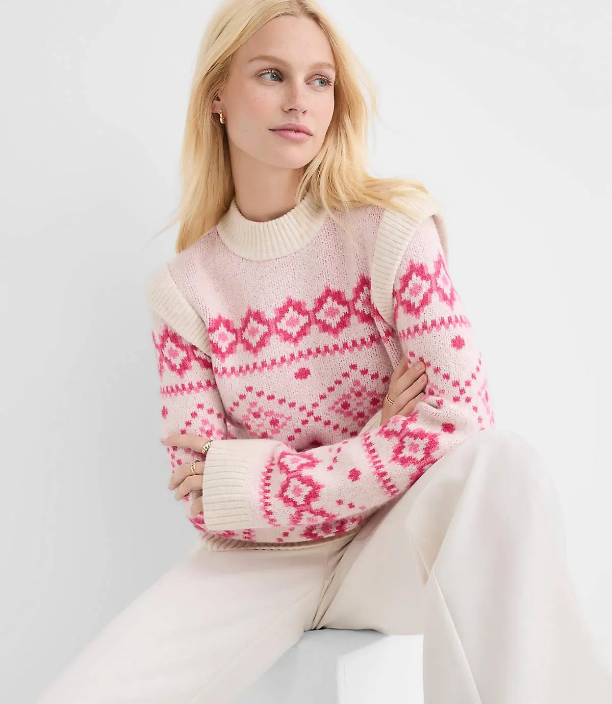 Fair Isle Shoulder Trim Sweater