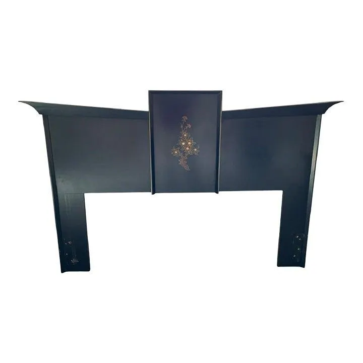 Vintage Chinoiserie Black Lacquer Headboard