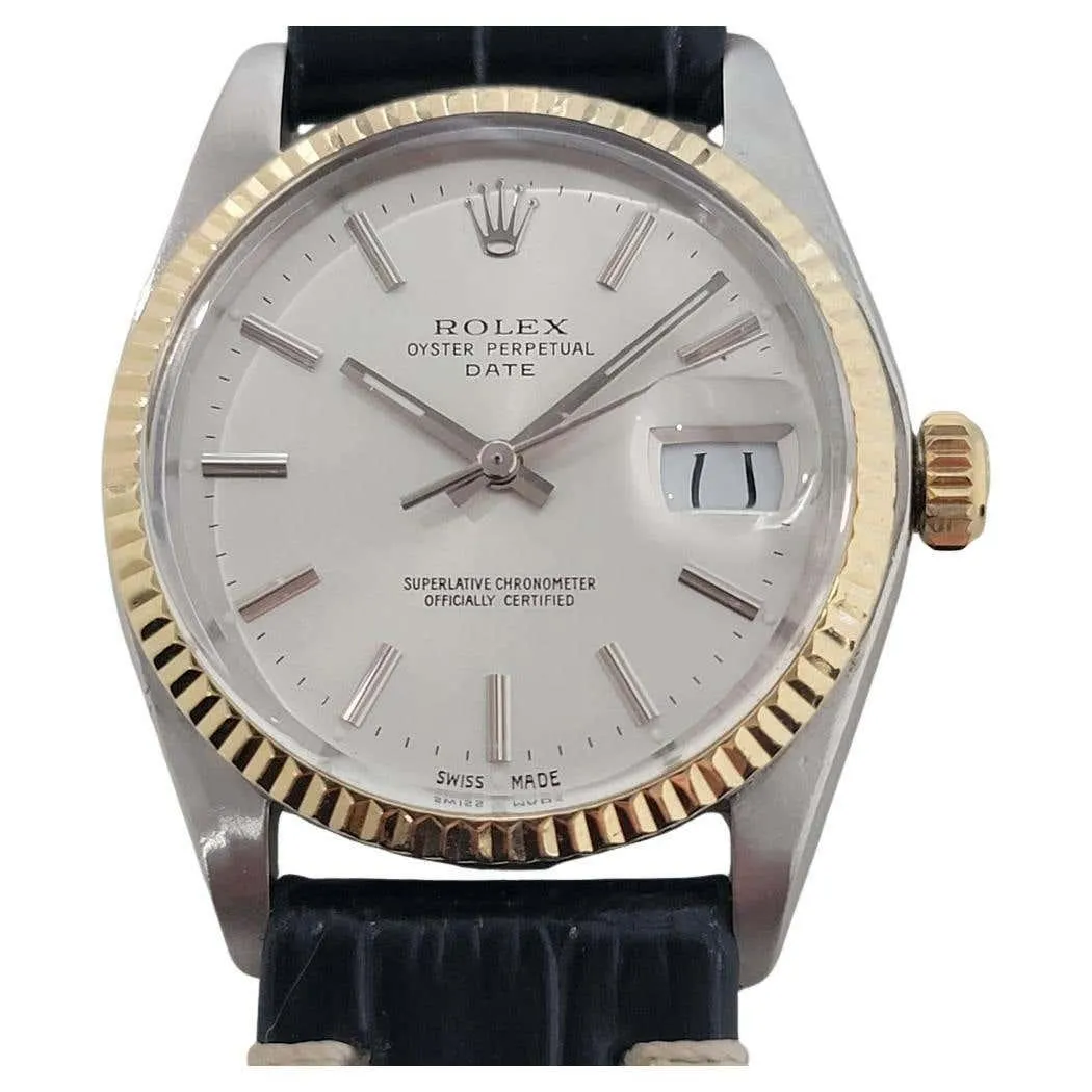 Mens Rolex Oyster Perpetual Date 1500 35mm 14k SS Automatic 1970s Vintage RA448B