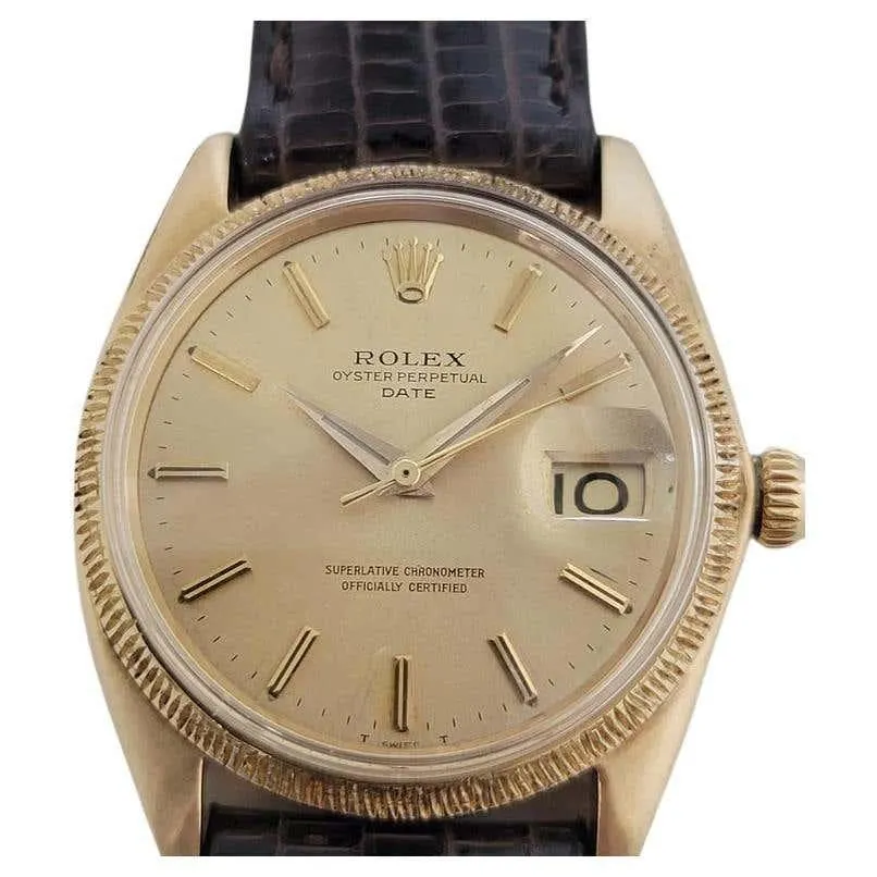 Mens Rolex Ref 1503 Oyster Perpetual Date 18k Solid Gold Automatic 1960s RJC156