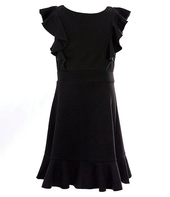 Big Girls Pinafore Ruffle Sleeve Banded Waist Dress