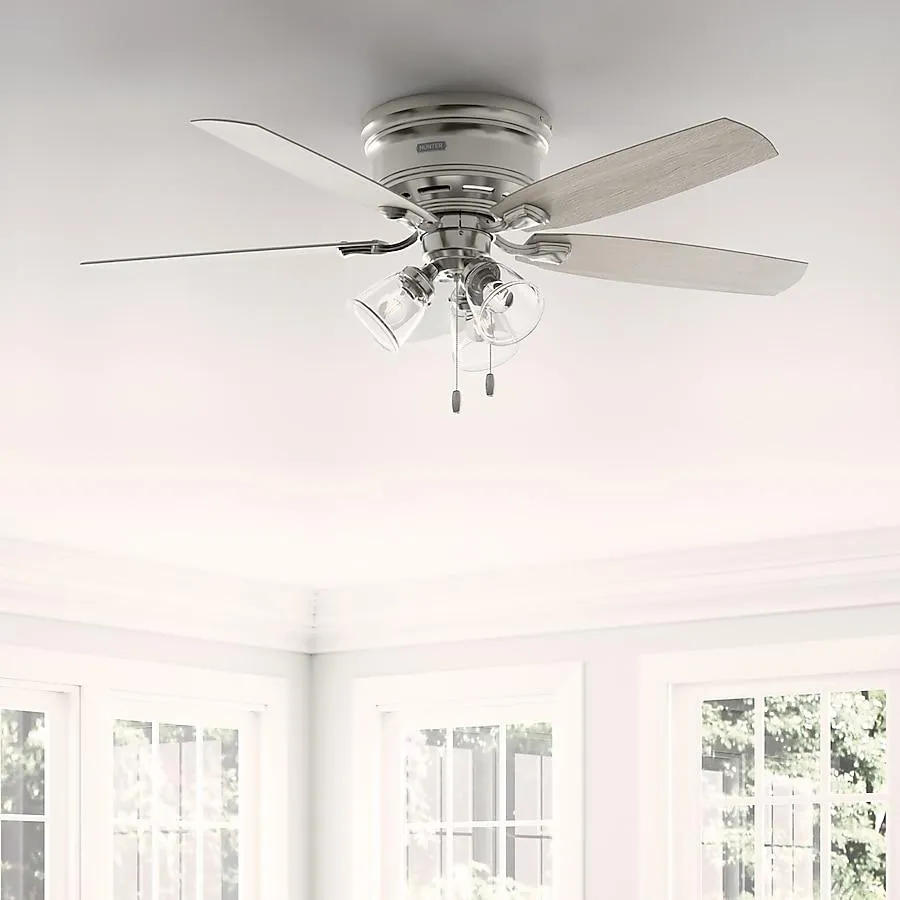 Hunter Kennewick SureSpeed 52-in Flush Mount Brushed Nickel with Light Gray Oak Blades Ceiling Fan With Light ( 5 -Blade )
