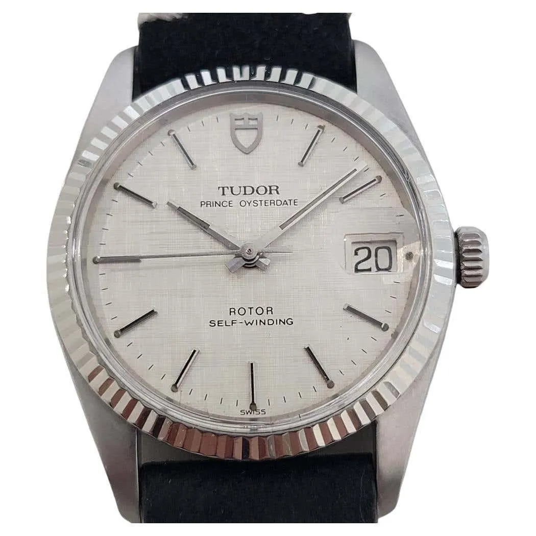 Mens Tudor Prince Oysterdate 74000 35mm Automatic Linen Dial 1980s Swiss RA454B