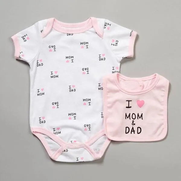 Baby Girl (NB-9M) Mini Hop Love Mom & Dad Bodysuit w/ Bib