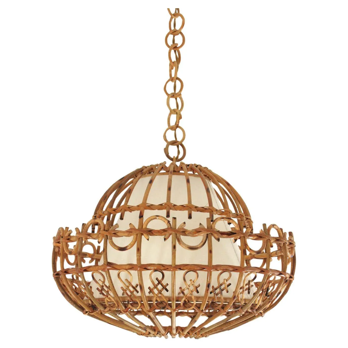 Rattan Large Pendant Hanging Light / Lantern, 1960s