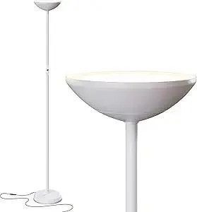 Brightech SkyLite LED Floor lamp, Torchiere Super Bright Floor Lamp for Living Rooms & Offices - 3 Way Dimmable Tall Lamp, High Lumen Standing Pole Lamp for Bedroom Reading - White