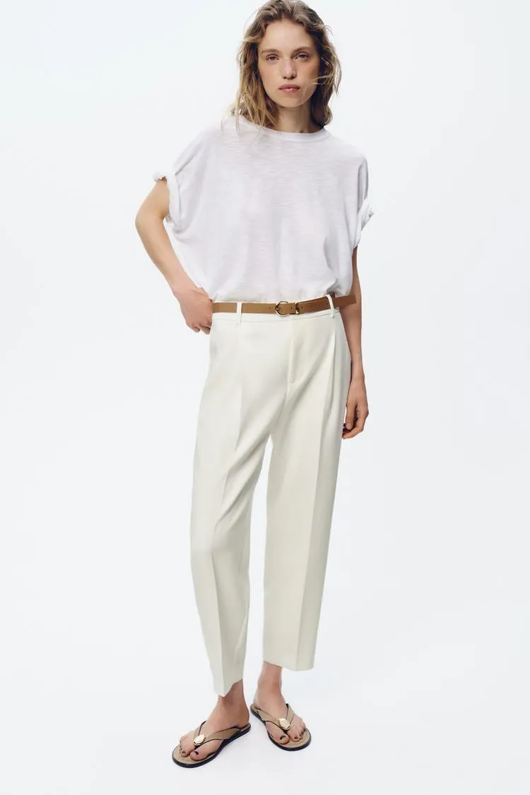PLEATED BELTED PANTS