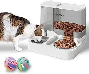 Rongyingju pet Automatic Feeder, Food Feeder for Small and Medium-Sized Pets Such as Dogs and Cats, 2.8L Food Capacity, 1L Water (Grey)