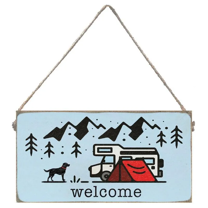 Rustic Marlin Welcome Camp Twine Sign - 6" x 11"