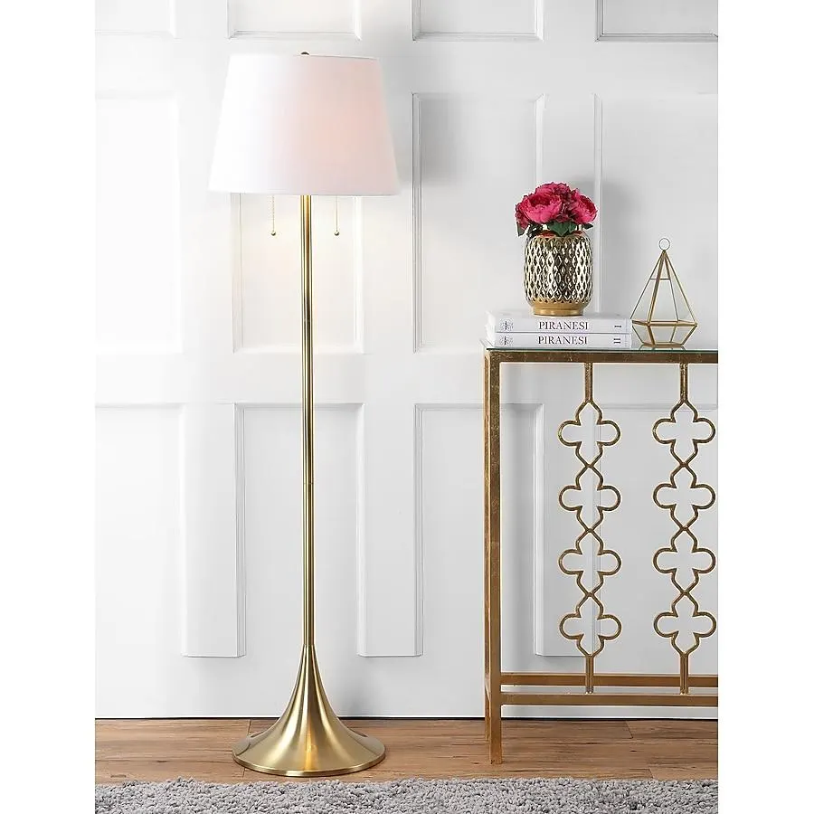 JONATHAN Y Amelia Lotus Crystal/Metal Glam 63-in Brass Gold Shaded floor lamp Floor Lamp with Linen Shade
