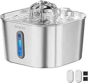 Cat Water Fountain Stainless Steel:74oz/2.2L Water Fountains for Cats Indoor, Cat Fountains for Drinking, Ultra-Quiet, Water Level Window, Pet Water Fountain - 2 Filters + 2 Sponges