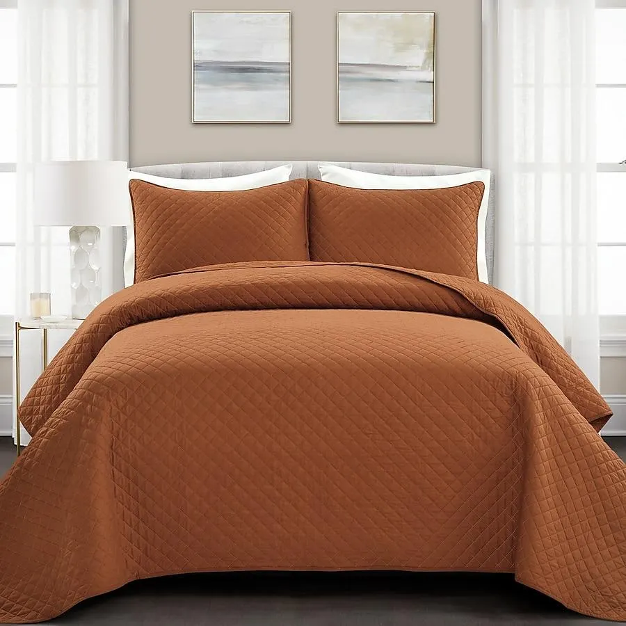 Lush Decor Rust Solid Full/Queen Quilt Cotton