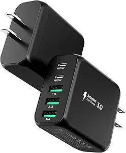 USB C Charger Block,EIZLXQ [2-Pack] Type C Charger Fast Charging,50W 5-Port Usb Wall Charger Multiport Type C Charging Block Cube for iPhone 17/16/15/14/13/12/11 Pro Max XS, iPad, Samsung & More-Black