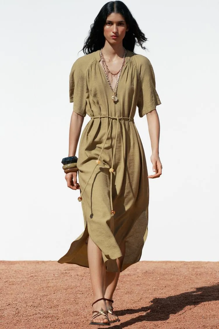 BEADED BELT MIDI DRESS