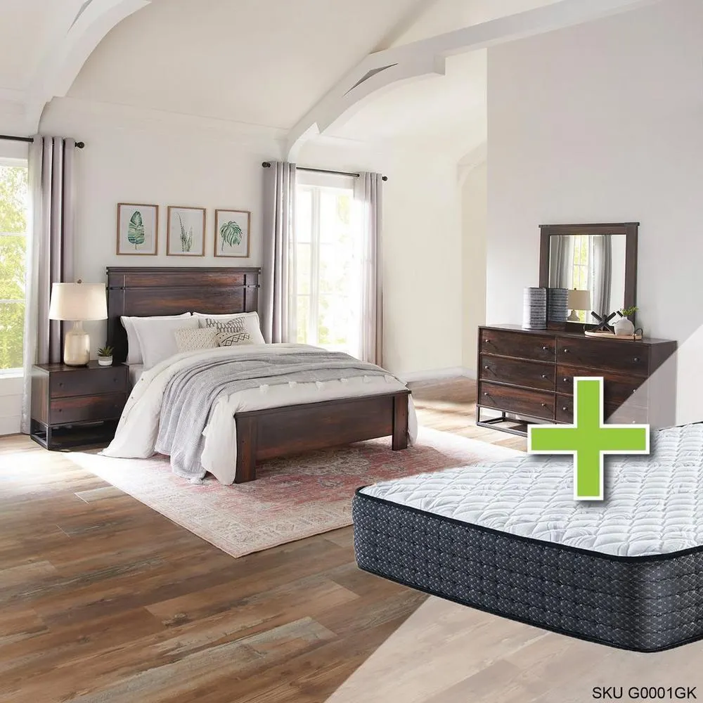 Wallace 6 - Piece Queen Bedroom Set w/ Upland Premium Tight Top Firm Mattress, Foundation & Cases