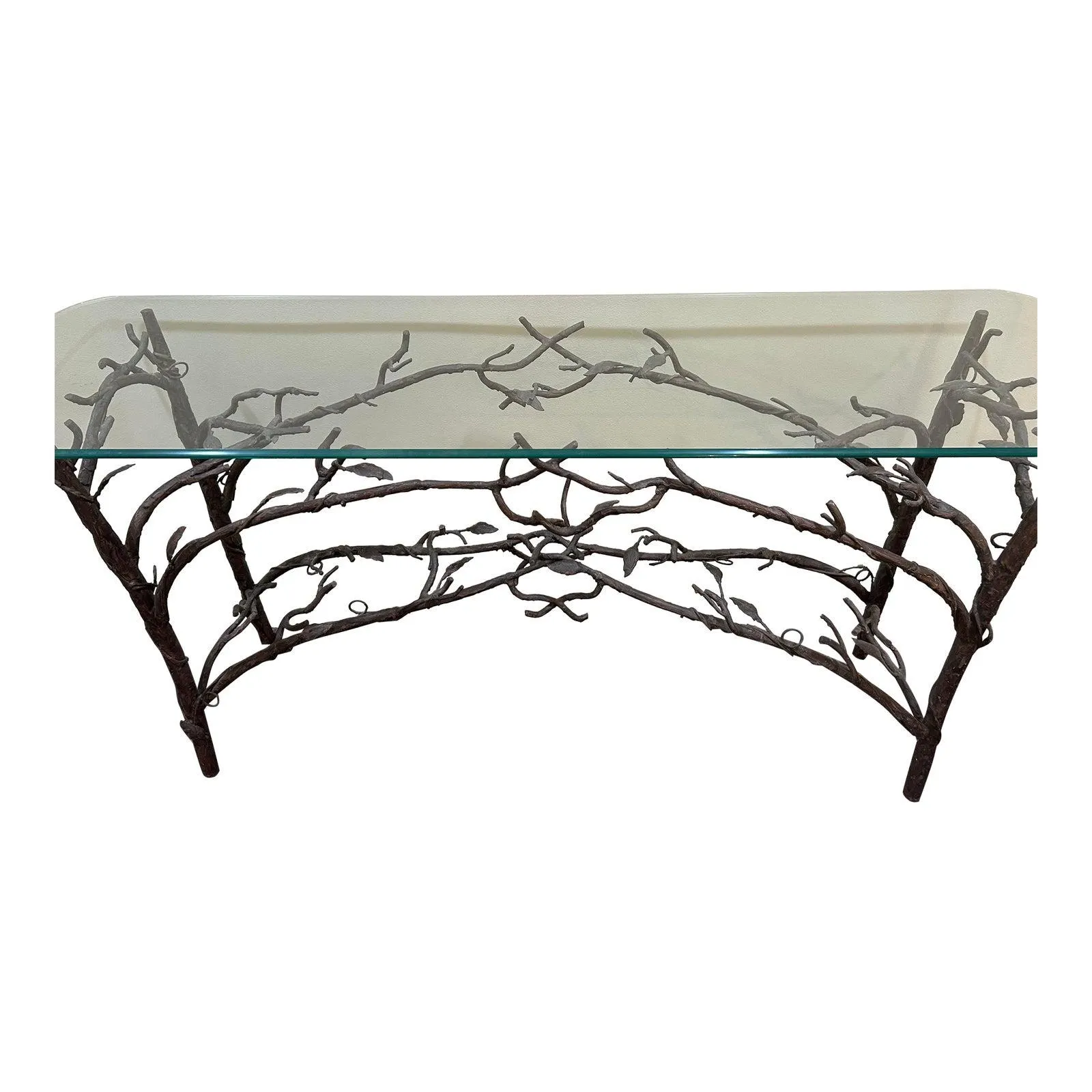 Handmade Wrought Iron Tree Branches & Glass Console Table Style of Giacometti