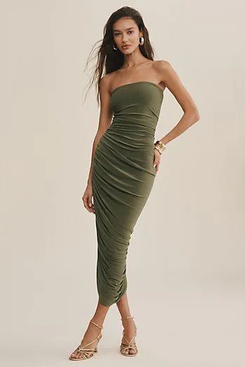 Norma Kamali Diana Strapless Ruched Midi Dress