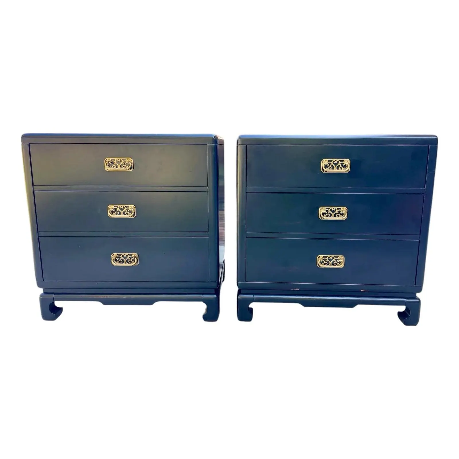 Bernhardt Campaign Style Bachelors Chest, a Pair, Brass, Black