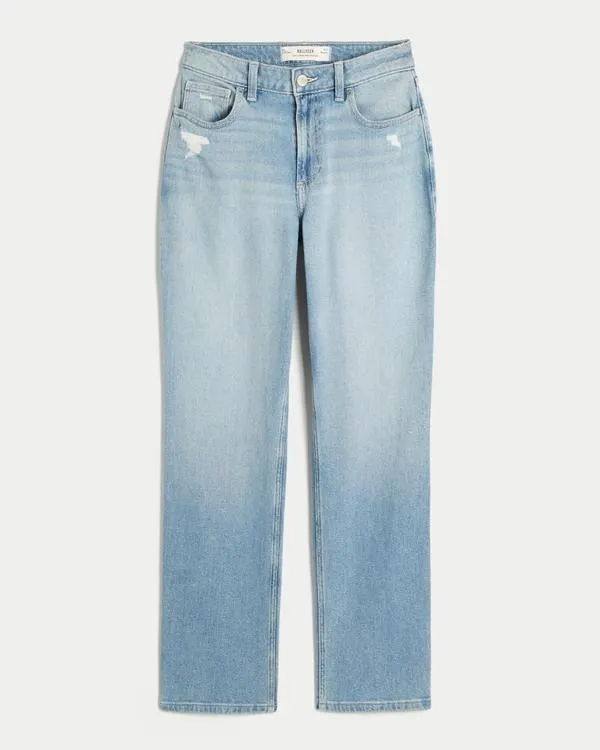 Curvy High-Rise Distressed Light Wash Straight Jeans