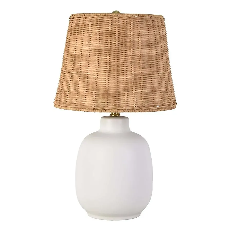 allen + roth 20-in White LED Rotary socket Table Lamp with Rattan Shade