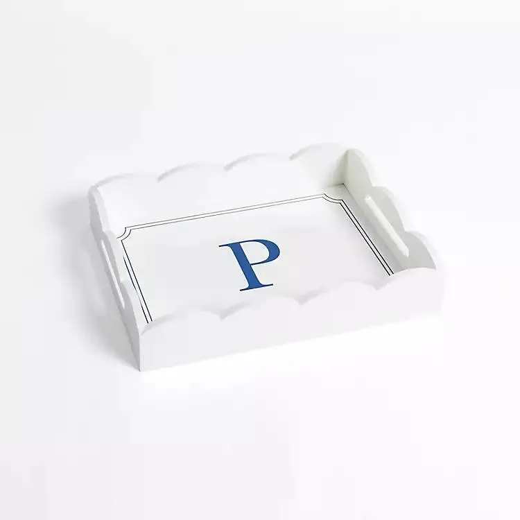 White Monogram P Scalloped Tray