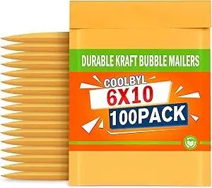 100 Pack Kraft Bubble Mailers 6x10 Inch - #0 Self-Seal Padded Shipping Envelopes, Lightweight, Shockproof, Crushproof, Ideal for Mailing Small Items, Fragile Items, Documents, and Samples