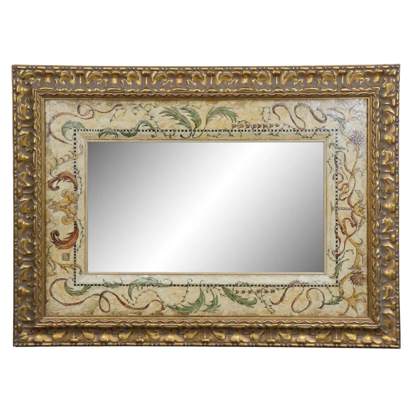 Michelle Woolley Chinoiserie Eglomise Style Florentine Mirror Beveled Glass 50"