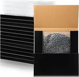 Janlaugh 10 Sets Vinyl Record Mailers 12.6 x 12.6 x 1" Shipping Boxes Easy Fold Album Corrugated Cardboard Box with Fragile Stickers and Bubble Bags for Packing Shipping Moving Storage (Black)