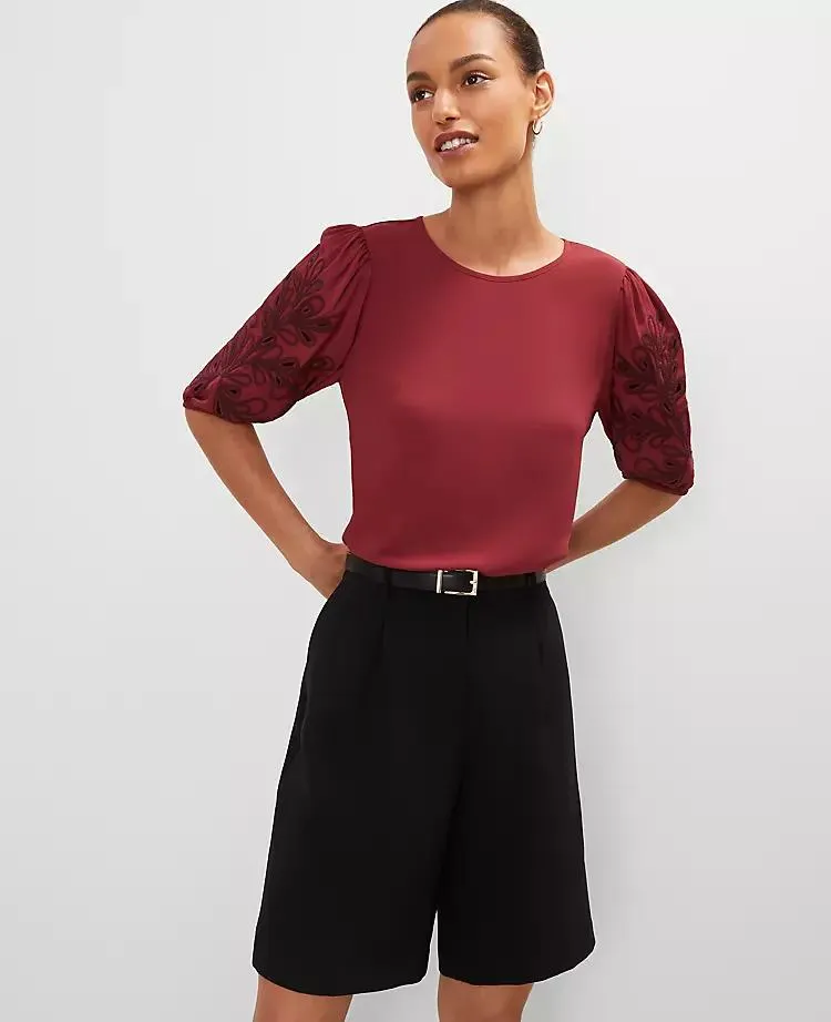 Embroidered Puff Sleeve Top