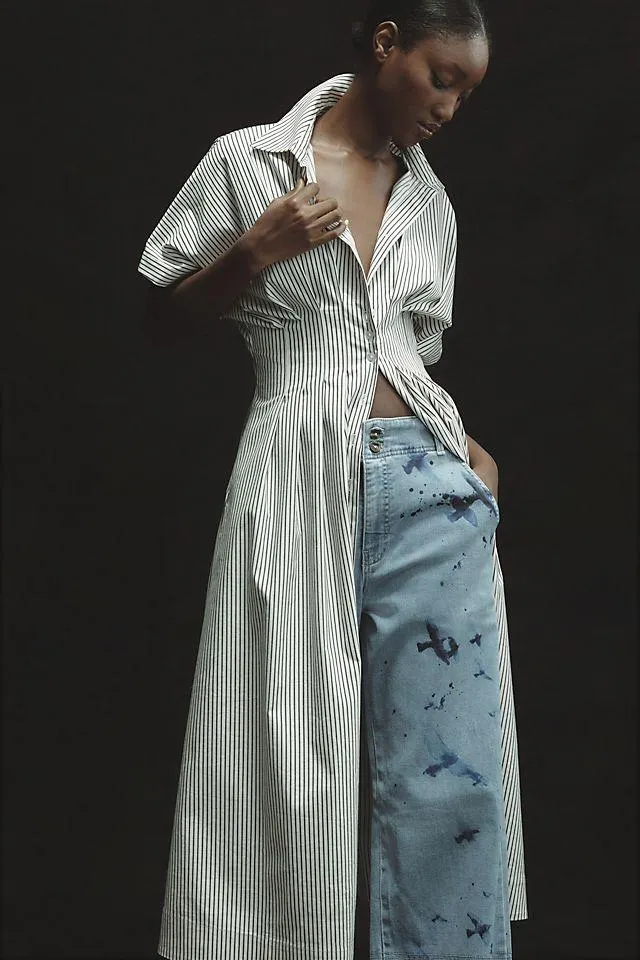 The Tobie Button-Front Pleated Shirt Dress by Exquise