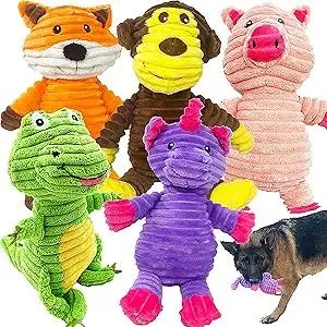 Jalousie Plush Toys Assortment Value Bundle Puppy Pet Mutt Squeak Toy for Medium Large Dogs (5 Pack Corduroy)