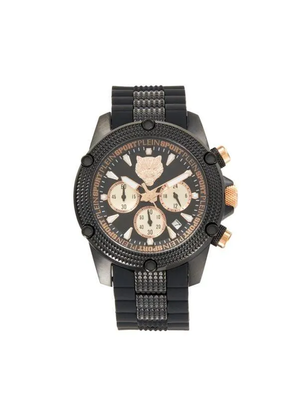 Hurricane IP Black Stainless Steel Case, Silicone Strap Chronograph Watch/44MM