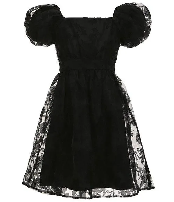 Big Girls 7-16 Bubble Sleeve Burnout Organza Dress