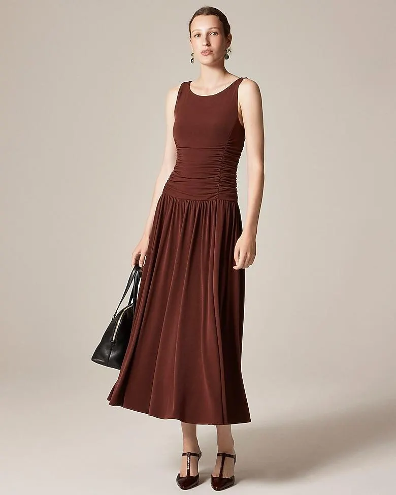 Drop-waist boatneck dress in matte jersey