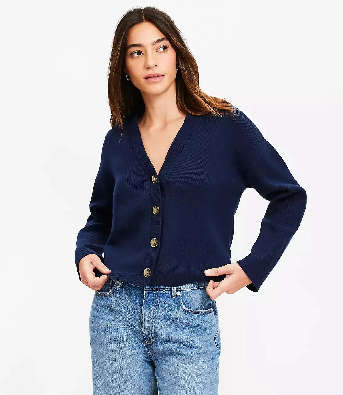 Ribbed Wide Sleeve V-Neck Cardigan