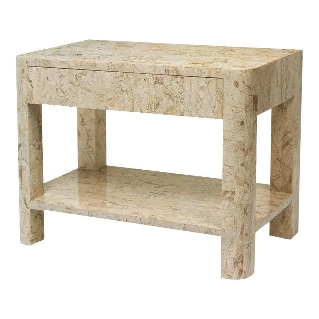 Cleo Nightstand, Veneered with Fossilized Stone, FWL