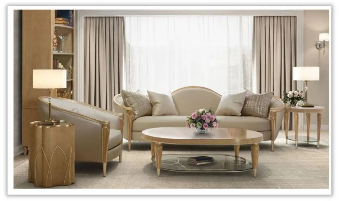 AICO Villa Cherie Fabric Loveseat with Curvy Armrests