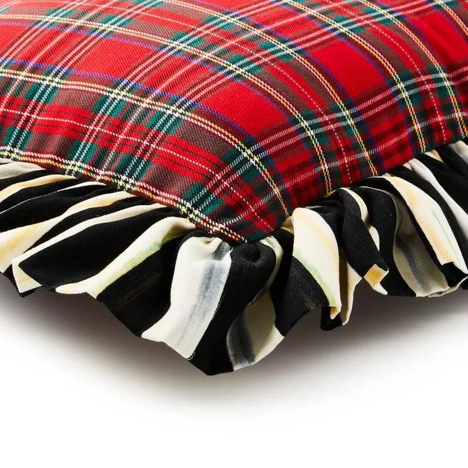 Red Tartan & Stripe Ruffle Throw Pillow